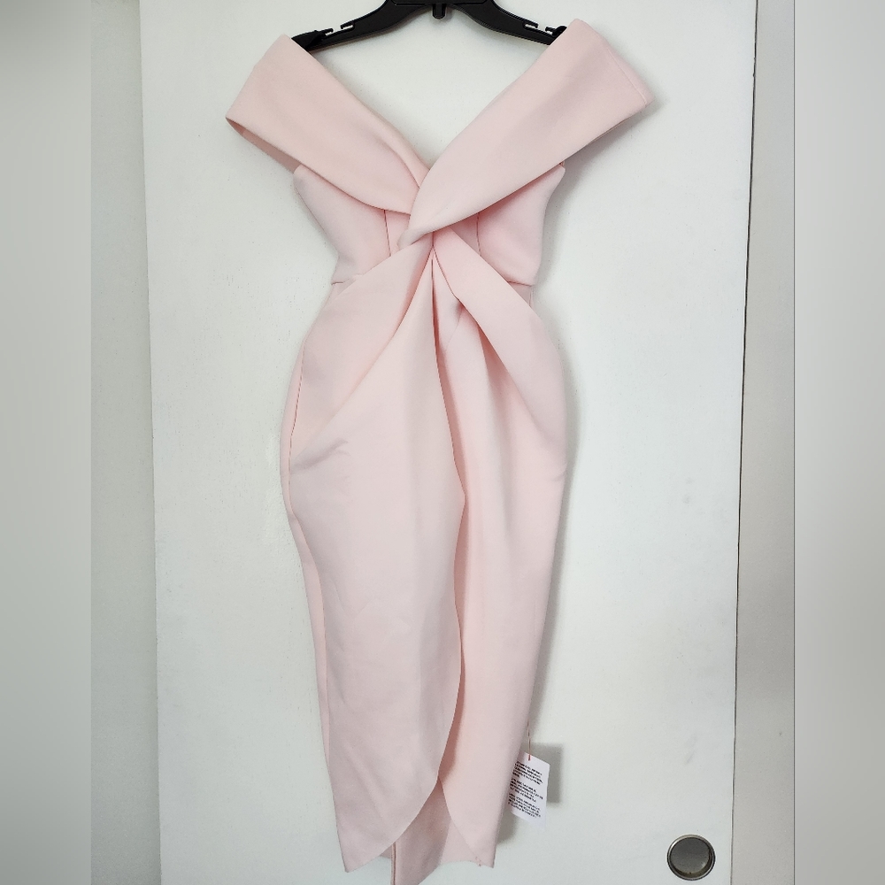 NWT - ASOS Design Off-The-Shoulder Twist Front Midi Dress in Rosewater - 2P